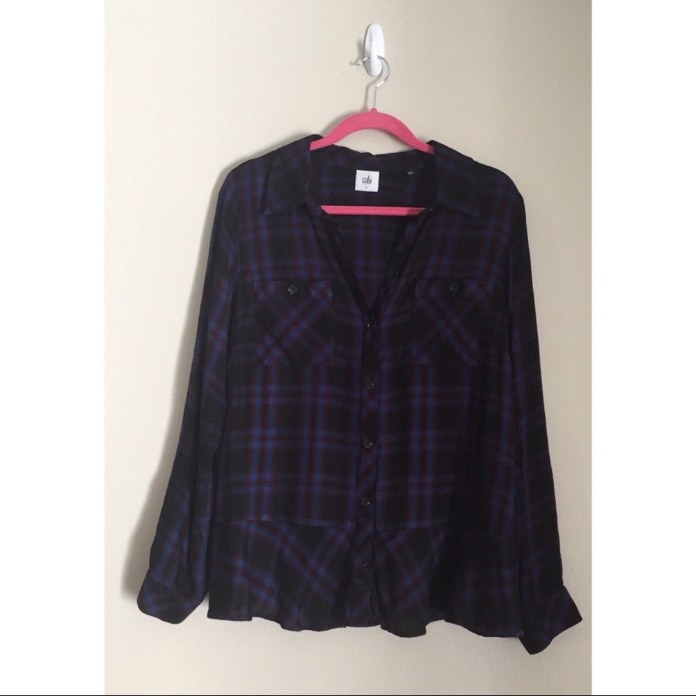 CABI flouncy flannel - black & purple - L